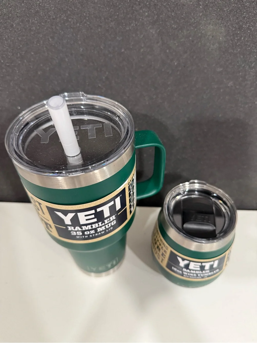 Yeti Green 35 oz Rambler Mug with 10 oz Wine Tumbler Set